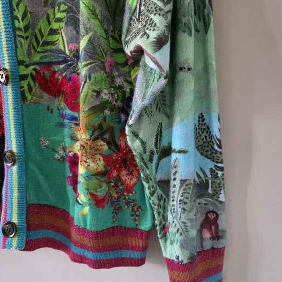 Desigual XL Eclectic Boho Art to Wear Tropical Floral Colorful Metallic Cardigan - Picture 9 of 16